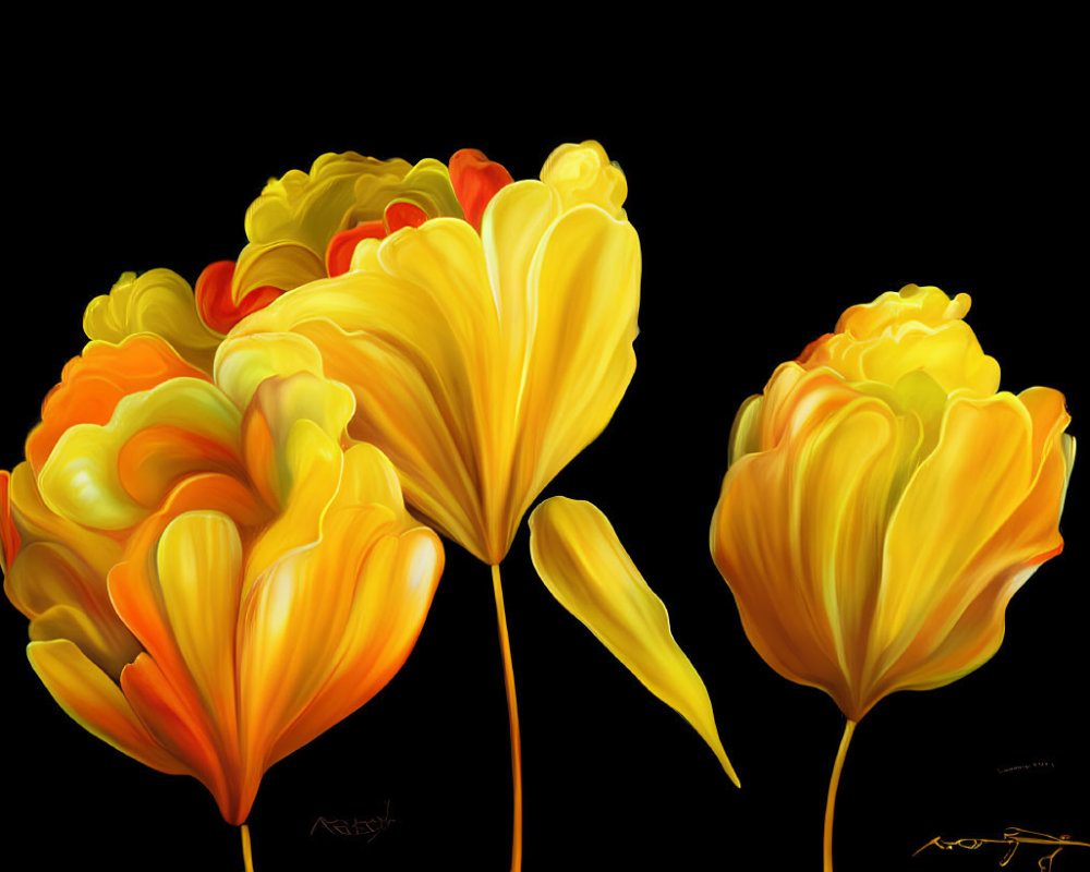 Stylized yellow and orange tulips in vibrant digital painting