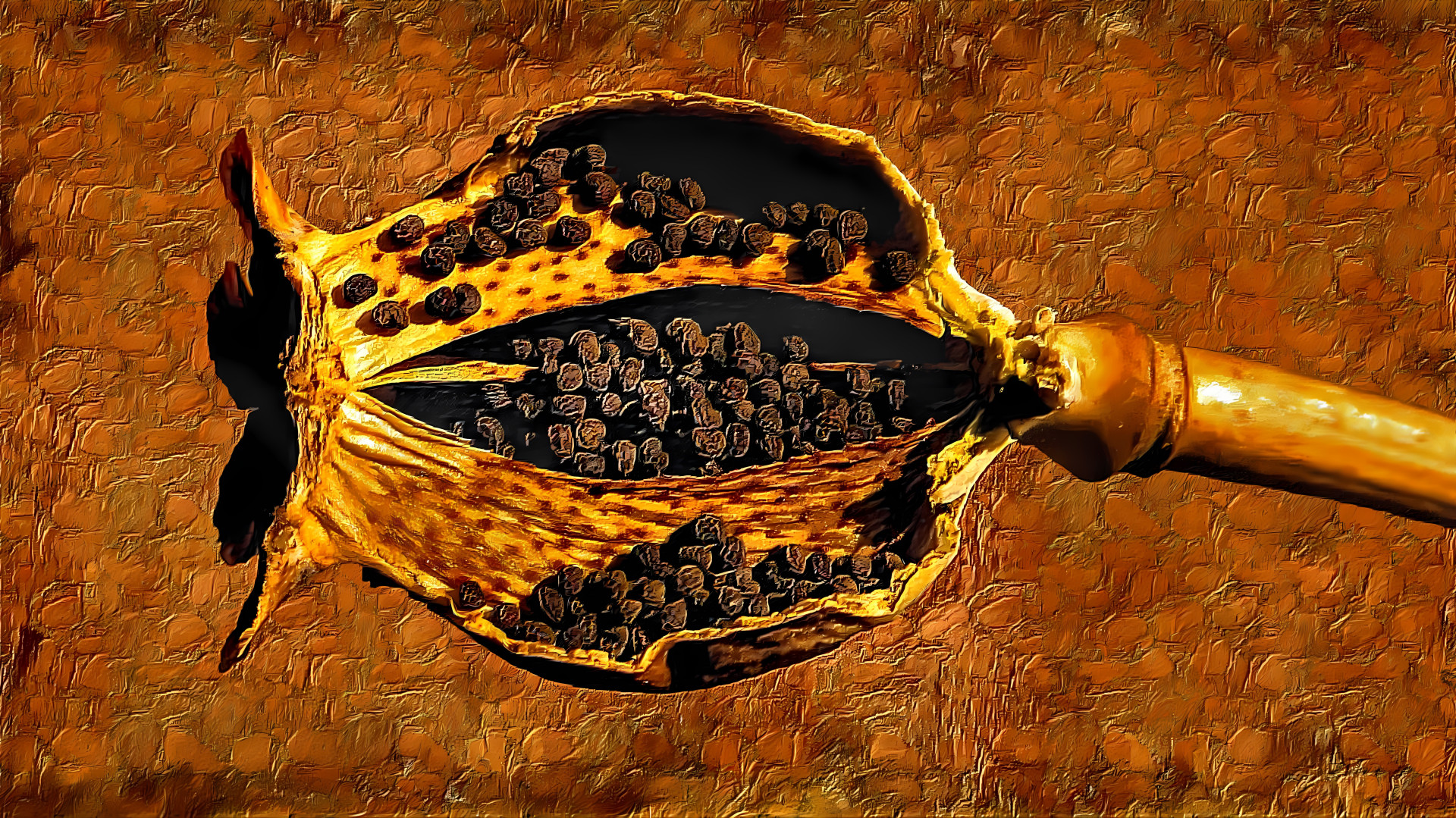 Poppy seeds in an opened seed pod