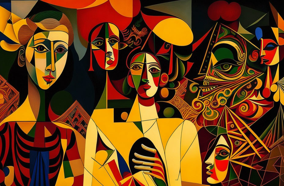 Geometrically Stylized Human Figures in Abstract Cubist Painting