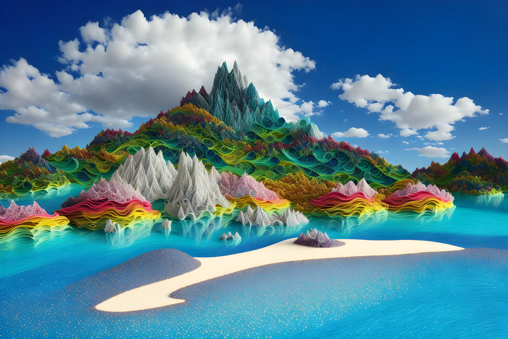 Colorful Wavy Mountain Ranges by Blue Lake