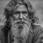 Bearded Man in Rustic Outfit Against Nature Background