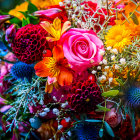 Colorful digital painting of assorted flowers on soft multicolored backdrop