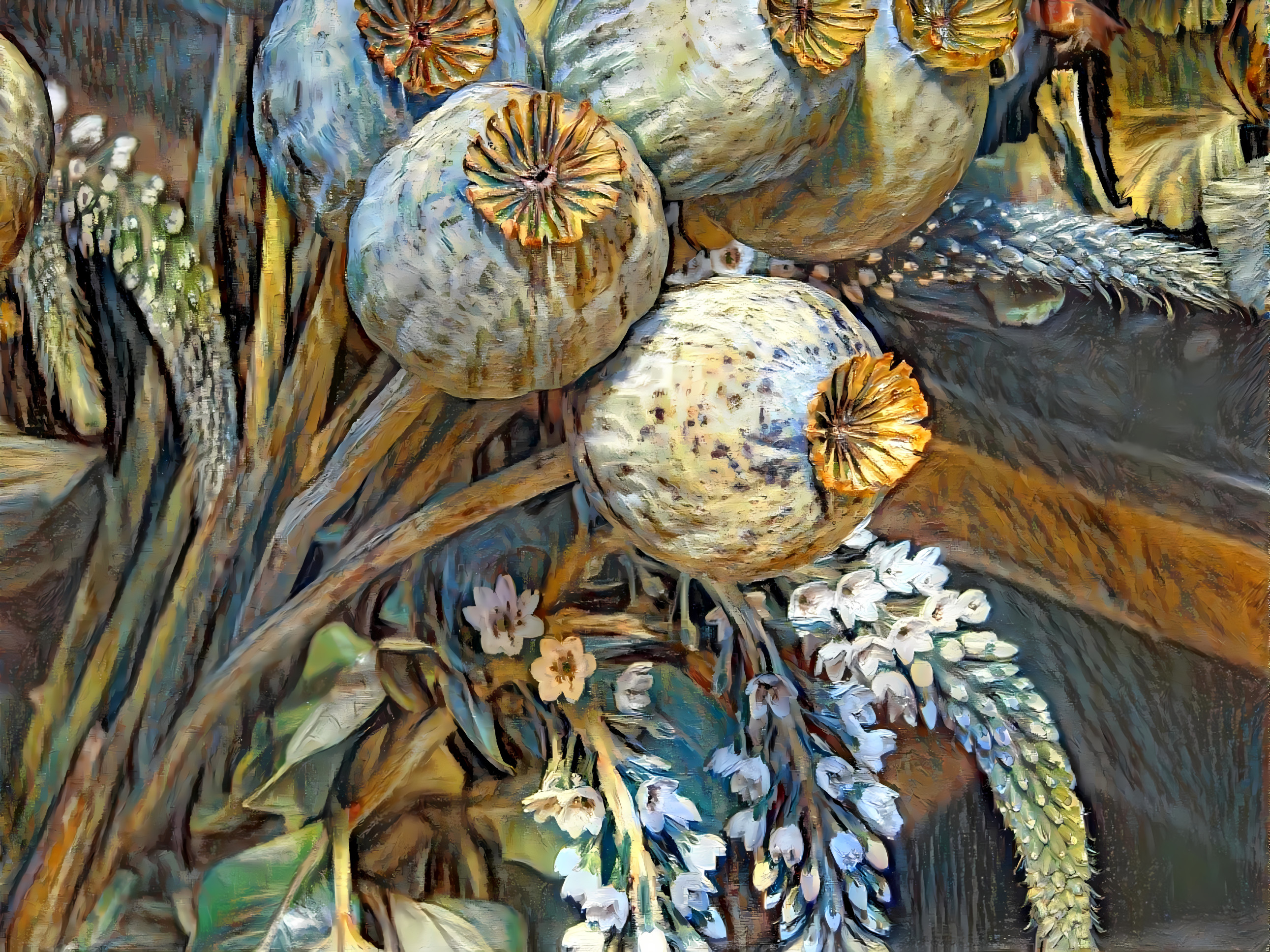 Flowers and poppy seed pods