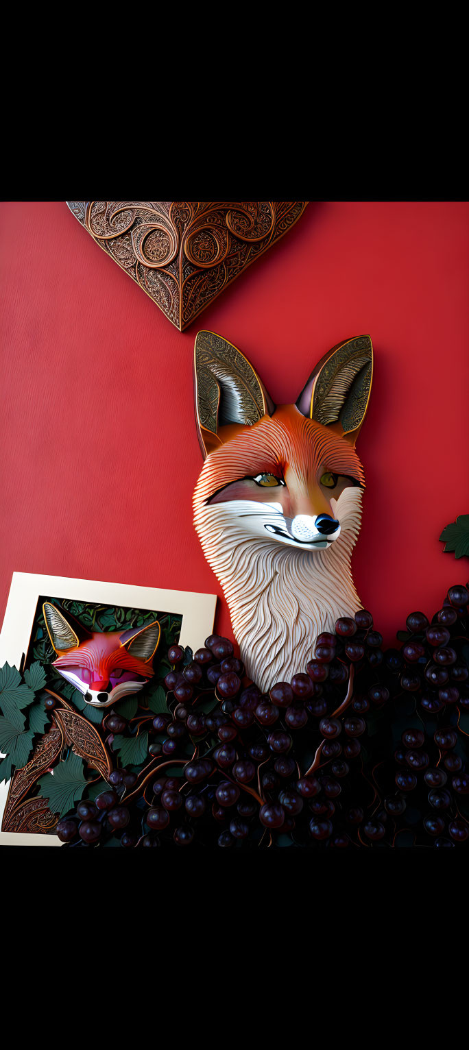 Intricate Paper Art: Fox Face, Grapes, and Book Illustration