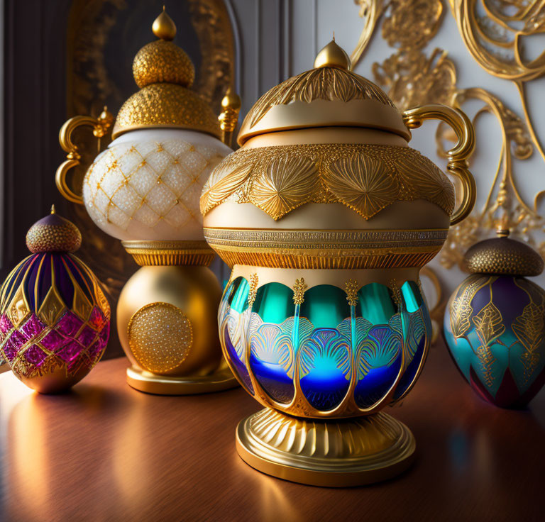 Luxurious Collection of Gold-Accented Decorative Eggs with Intricate Patterns