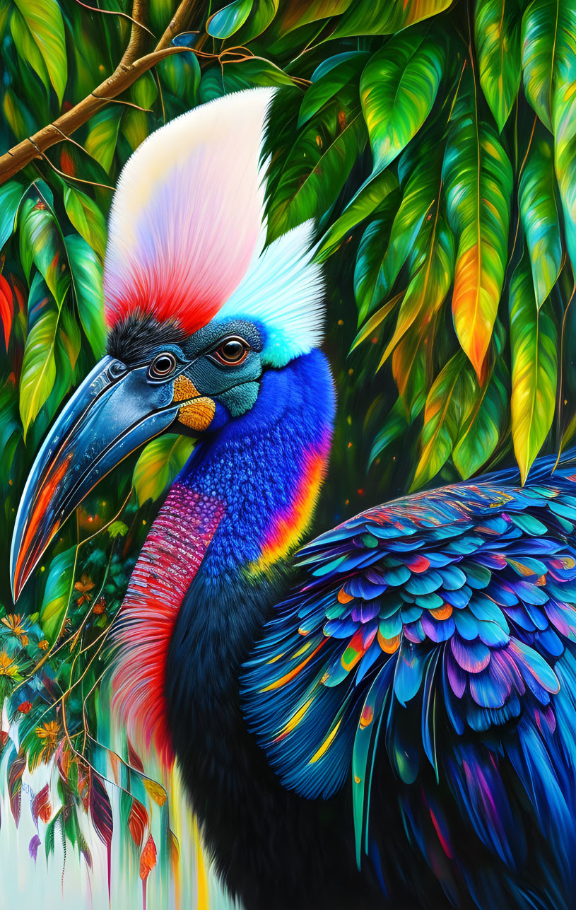 Colorful Cassowary Illustration with Multicolored Neck and Blue Face