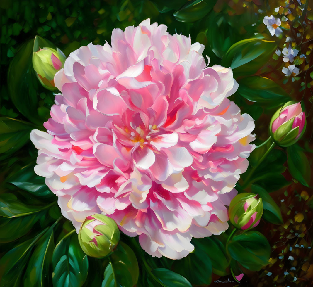 Detailed Digital Painting of Large Pink Peony