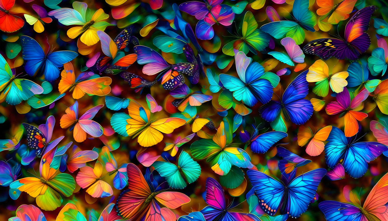 Assorted colorful butterflies with vibrant patterns on wings