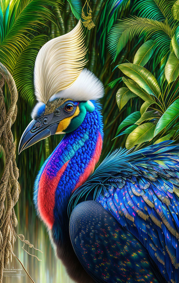 Colorful Cassowary Illustration with Blue Neck and Red Wattle