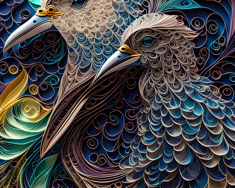 Colorful Digital Art: Stylized Birds with Intricate Feathers