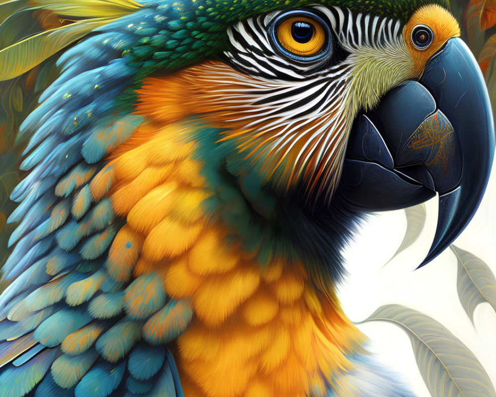 Colorful Close-Up Parrot Illustration with Detailed Feathers