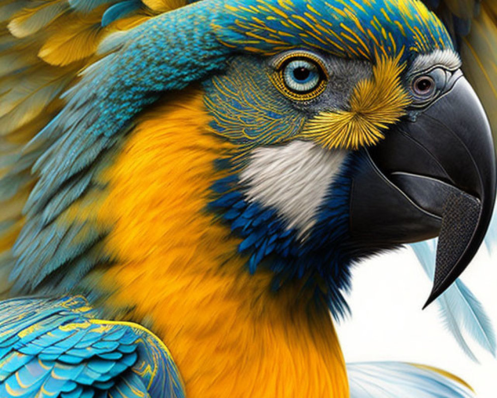 Colorful Close-Up of Blue and Yellow Macaw with Detailed Feathers