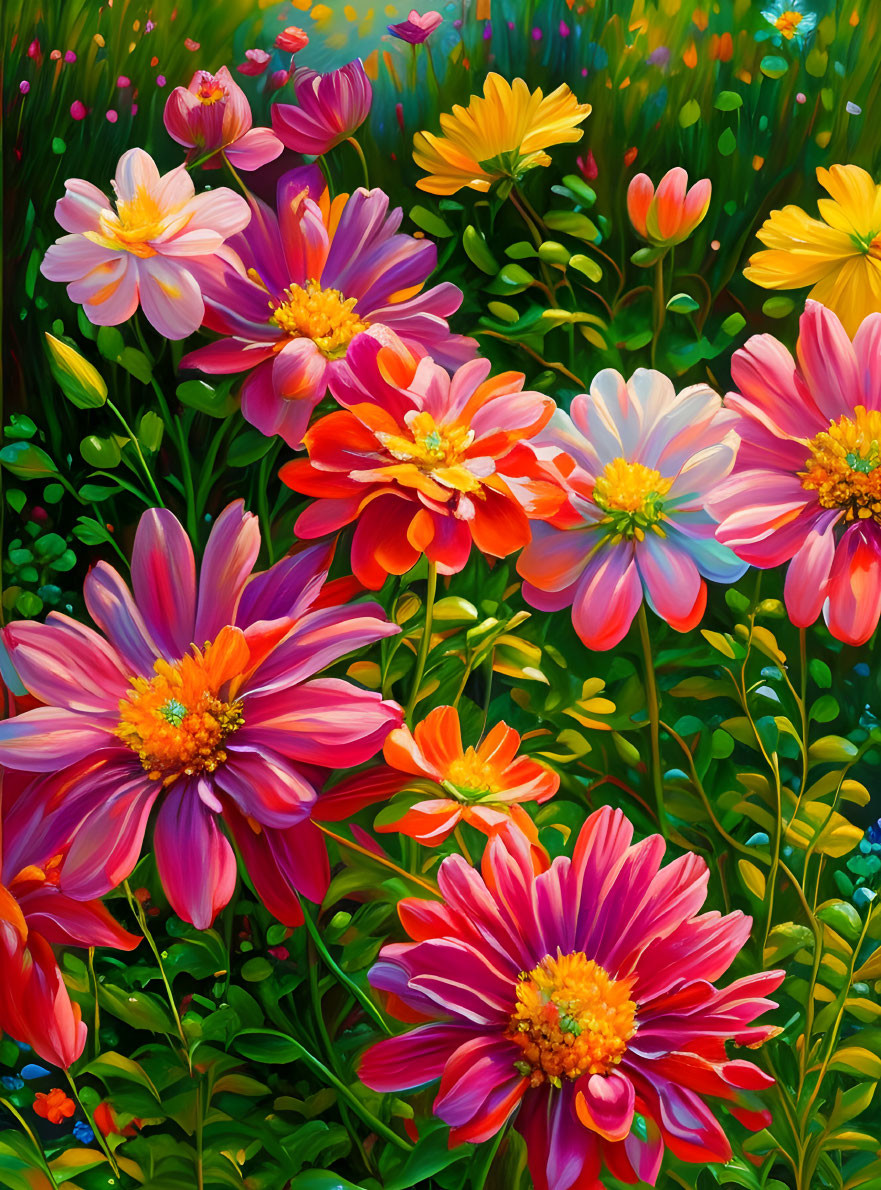 Colorful Blooming Flower Garden with Red, Orange, Pink, and Yellow Flowers