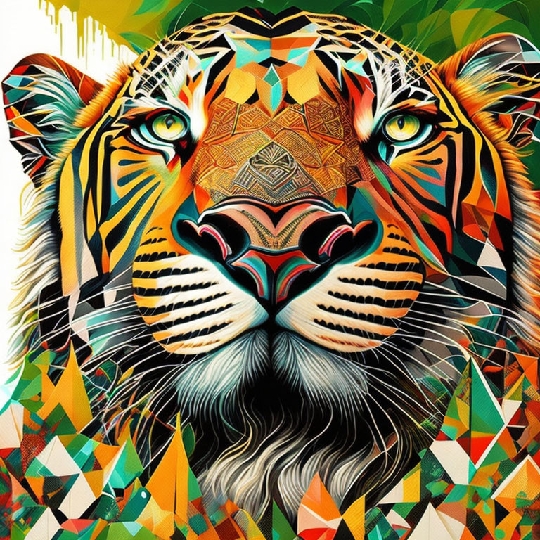 Colorful Geometric Tiger Face Artwork