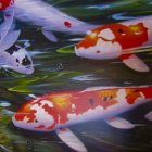 Colorful digital artwork: koi fish and lily pads in vibrant water.