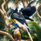 Colorful Toucans Perched on Tropical Tree Branches