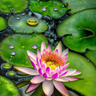 Colorful Water Lily with Lily Pads and Blooming Flower