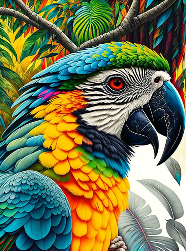 Colorful Parrot Illustration in Tropical Forest Setting