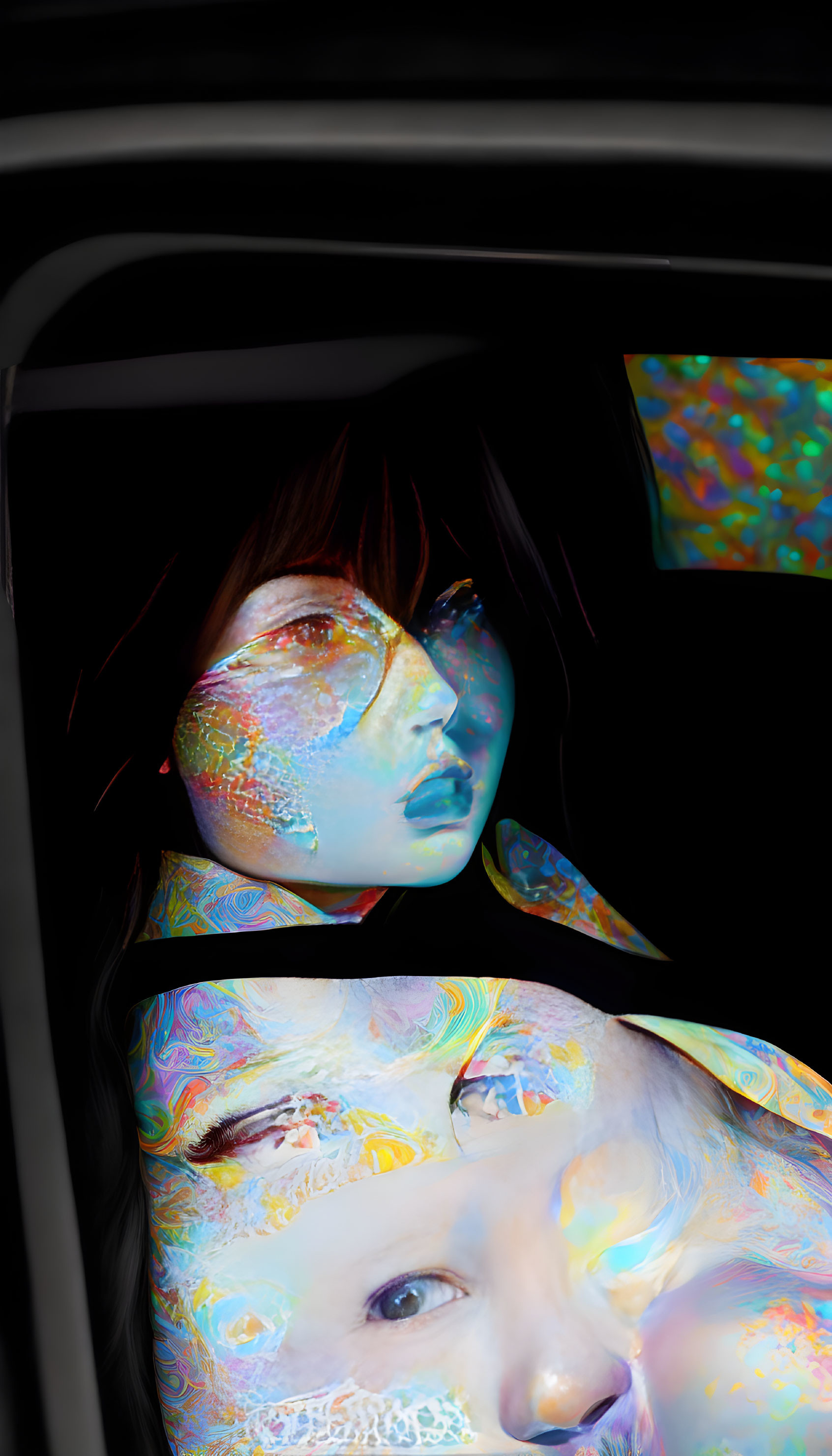 Colorful Light Patterns Projected on Face and Upper Body