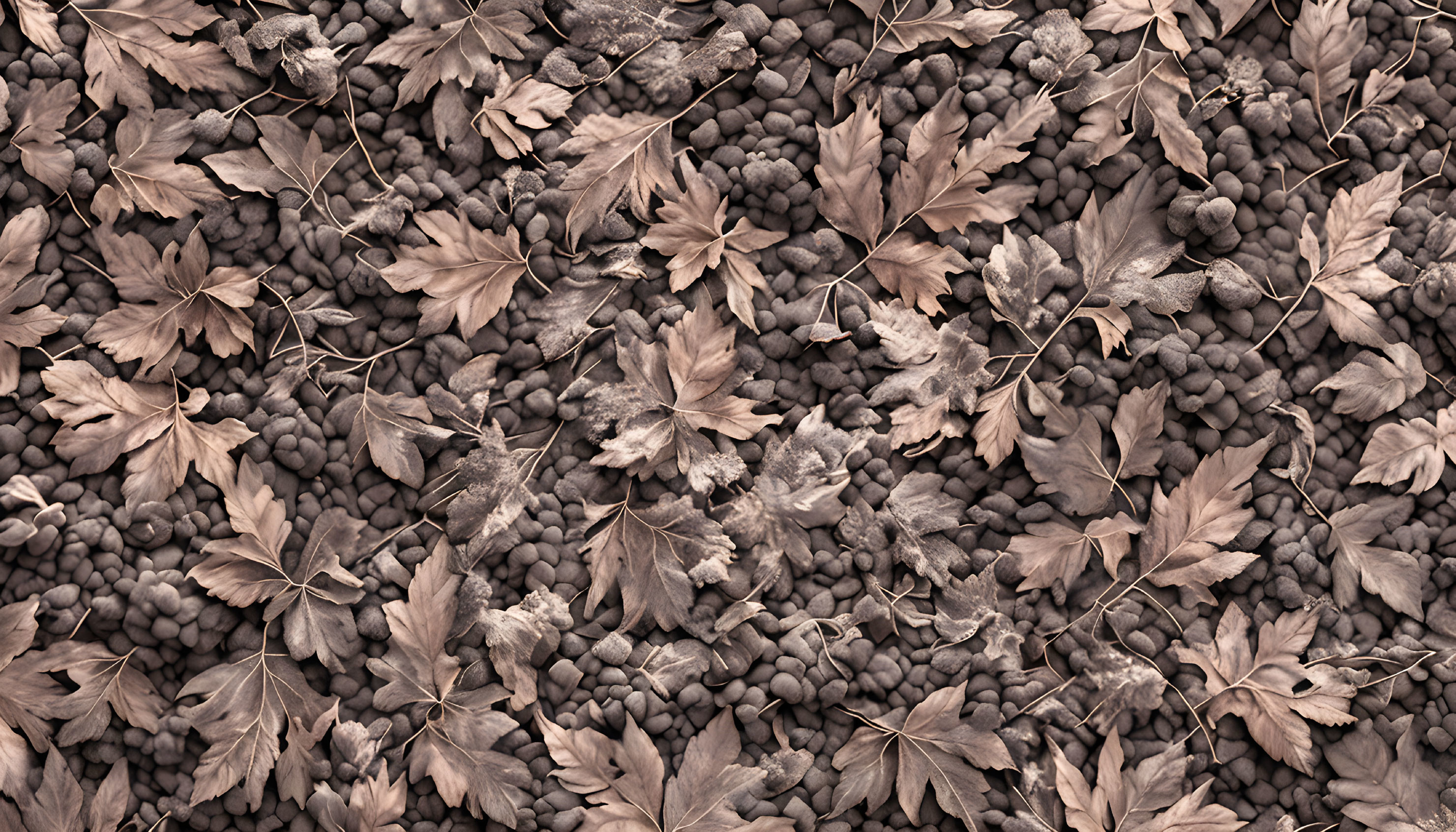 Sepia-Toned Image of Fallen Leaves and Pebbles Texture