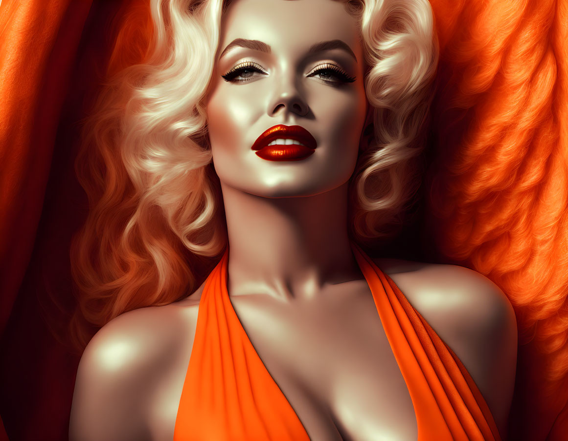 Blonde woman with red lipstick in vintage Hollywood style