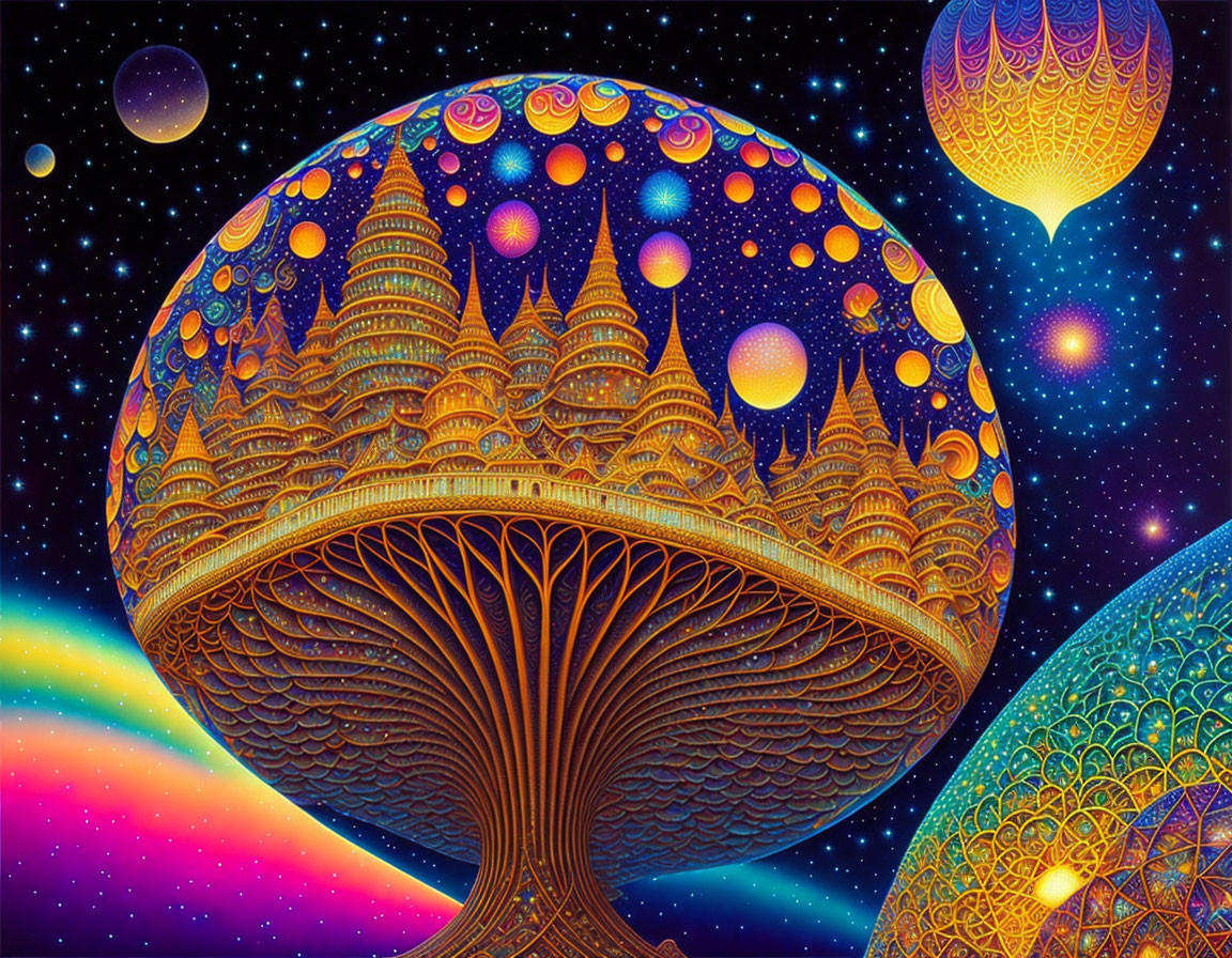 Colorful Psychedelic Tree-Like Structures in Starry Sky