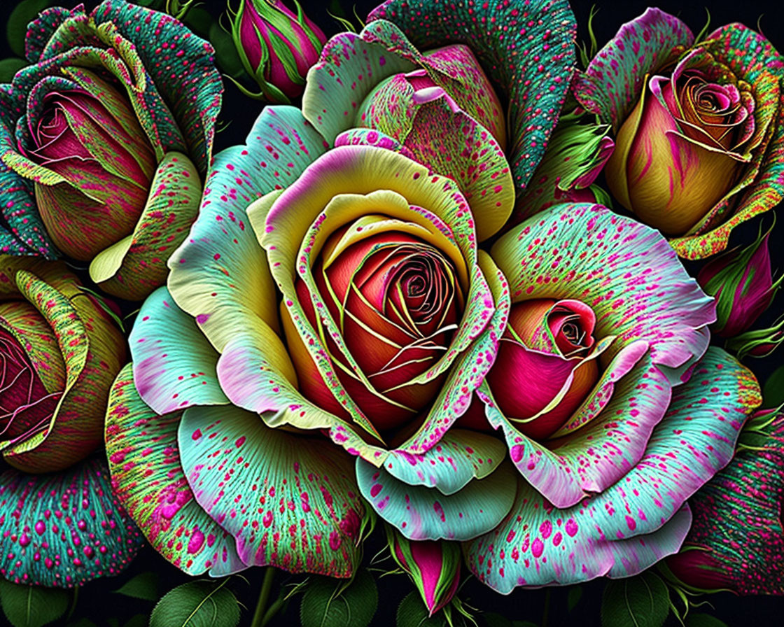 Vibrant Multi-Colored Roses with Splattered Paint Pattern