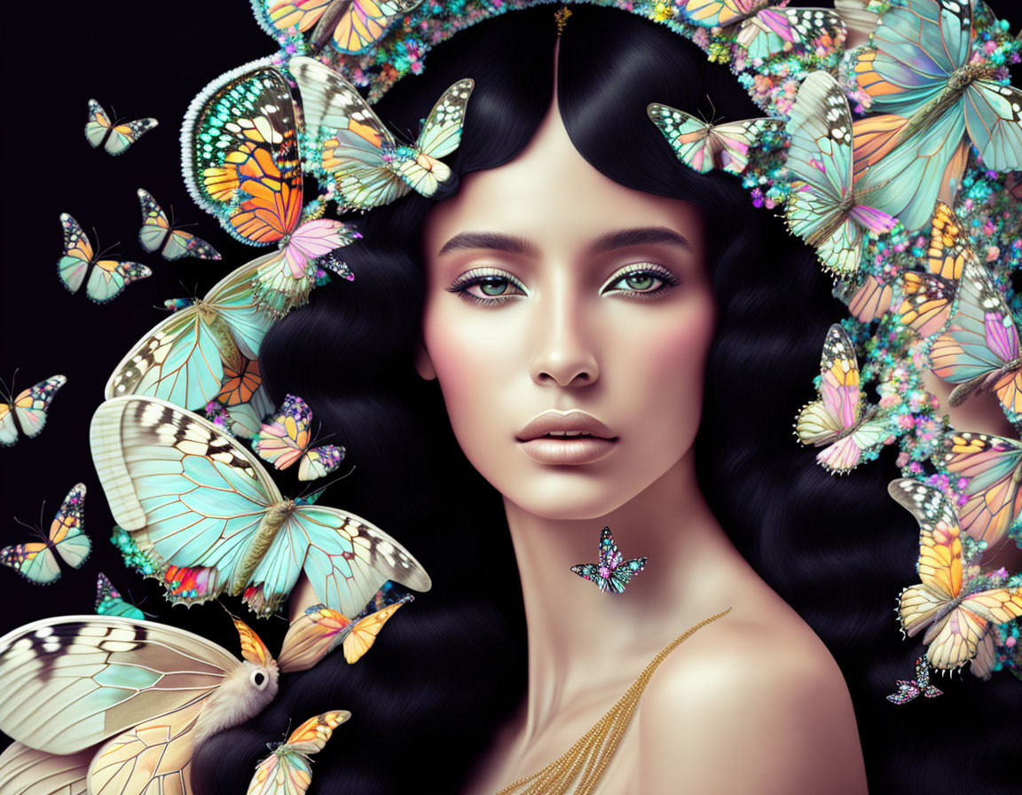 Vividly colored butterfly digital artwork with mystical ambiance