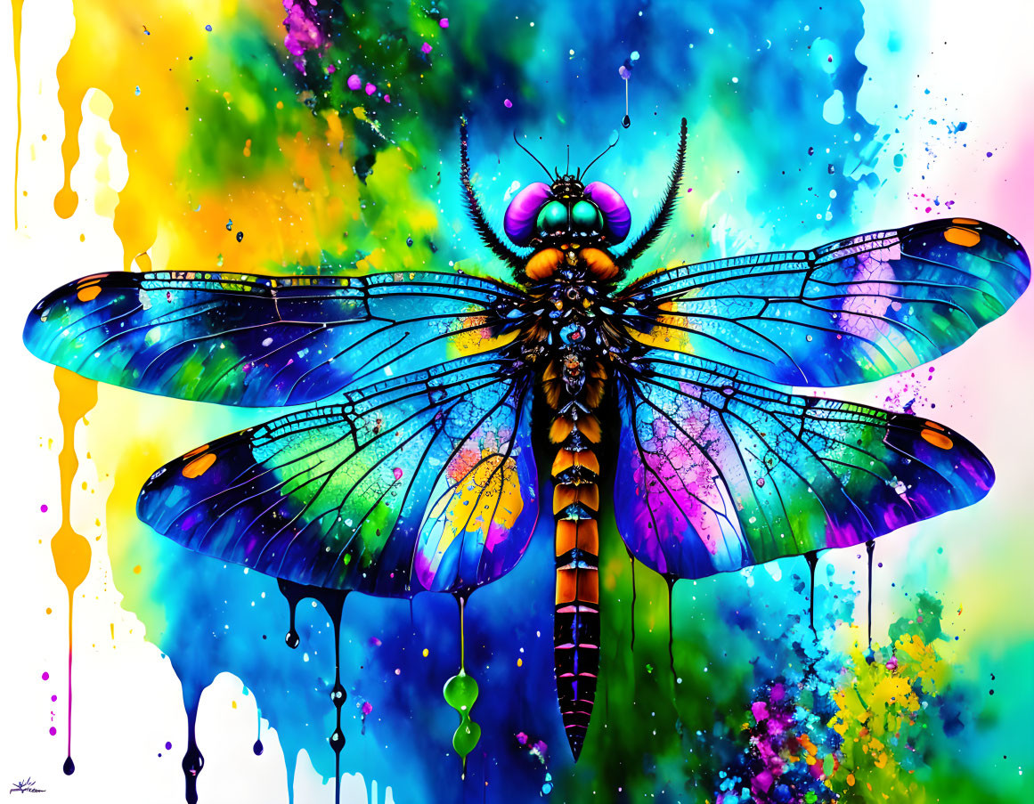 Vibrant dragonfly digital art with intricate wing patterns