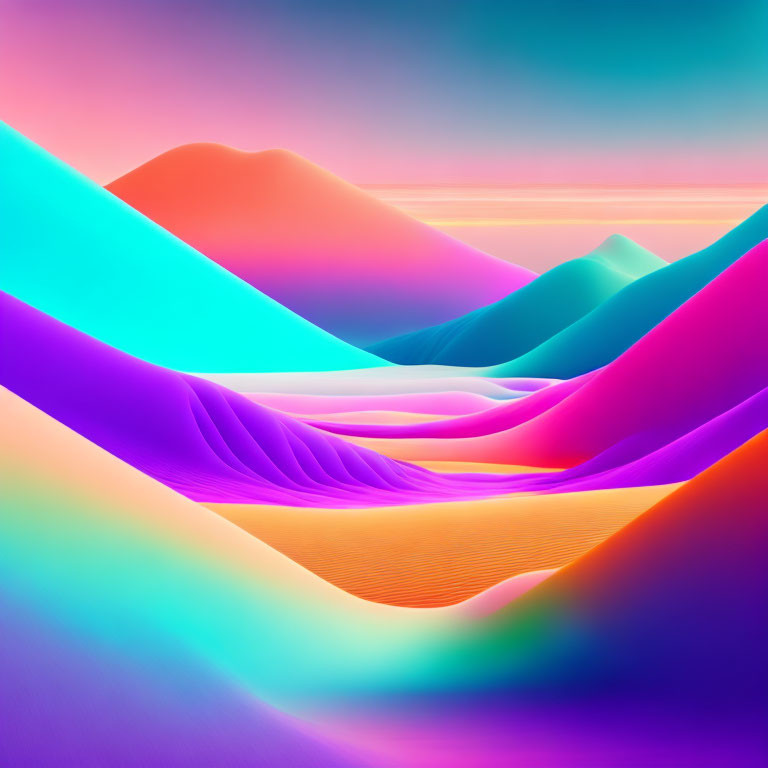 Colorful digital artwork: Neon gradient hills in surreal landscape