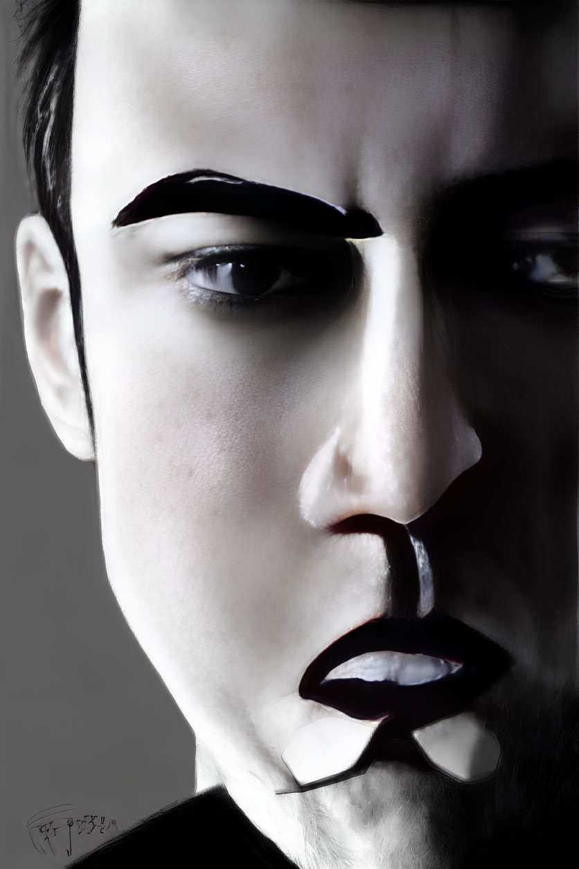 Detailed digital portrait with high-contrast lighting and sharp facial features