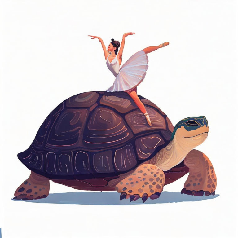 Illustrated ballerina on tortoise in graceful pose