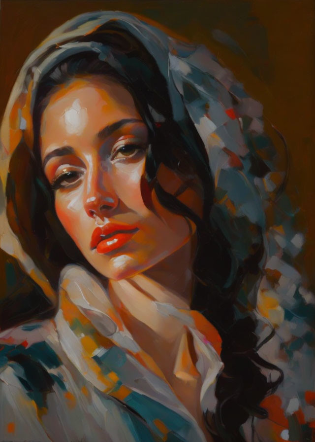 Portrait of Woman with Reflective Gaze and Warm Tones