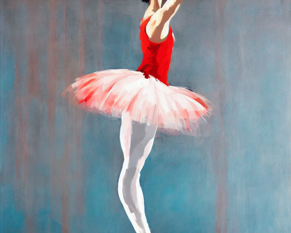 Ballerina in Red Bodice and White Tutu Dancing Gracefully