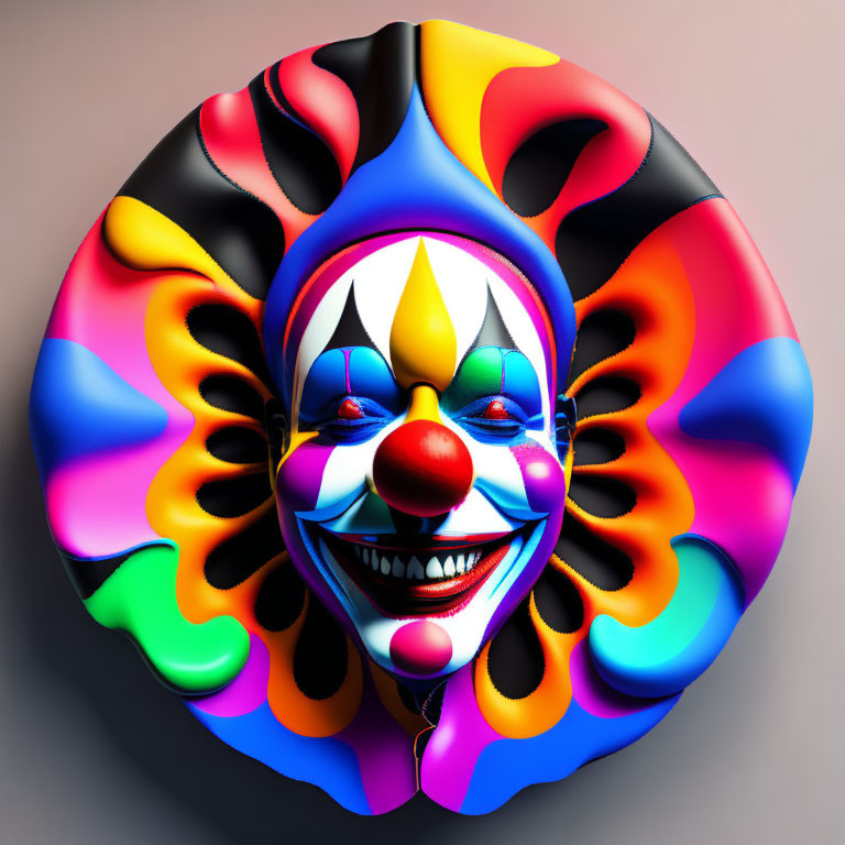 Colorful 3D Clown Face with Exaggerated Features