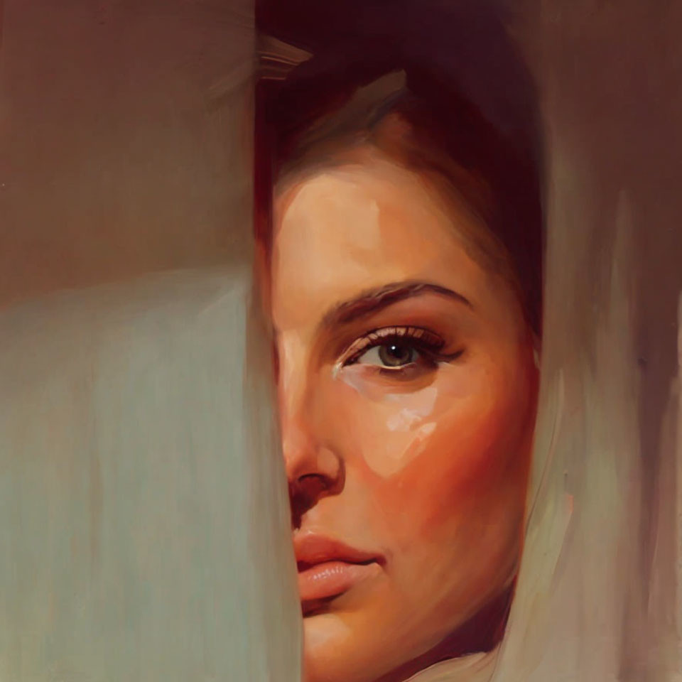 Portrait of Woman with Contemplative Expression in Warm Tones