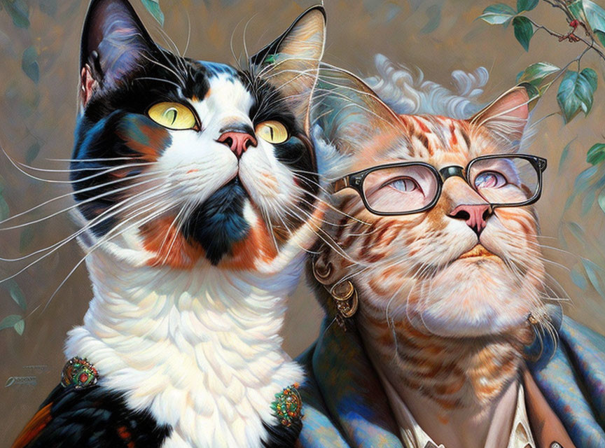 Portrait of a Cat and Elderly Woman Fusion in Art