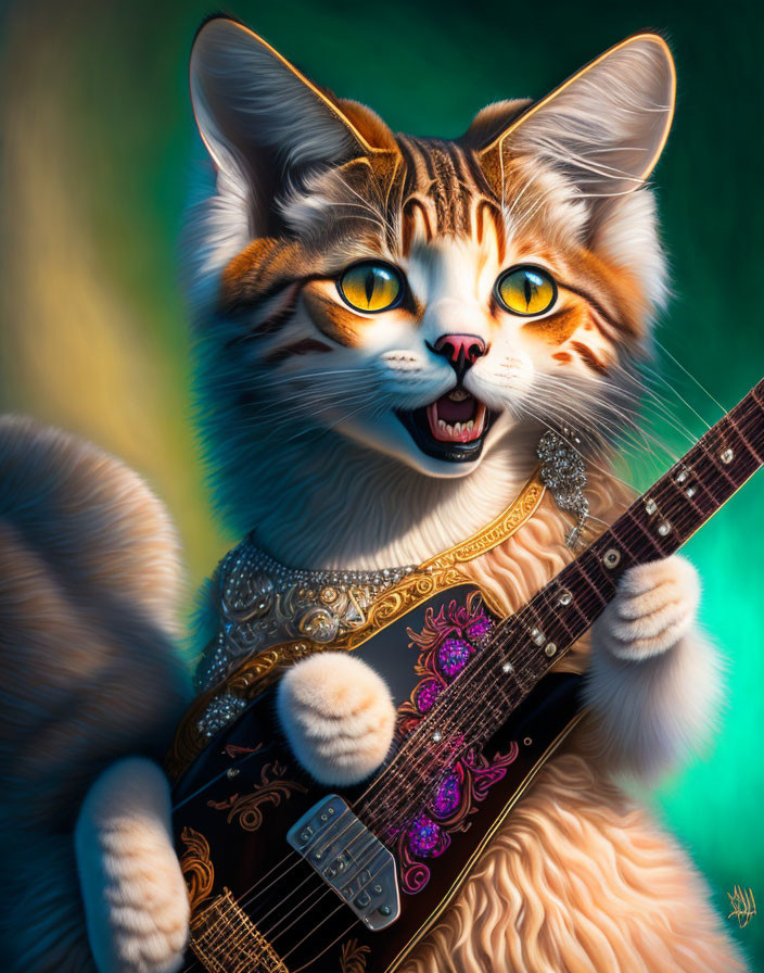 Cute cat with guitar