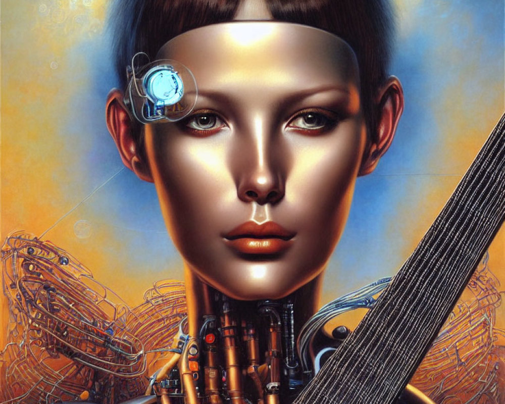 Realistic Female Android Art with Intricate Mechanical Parts