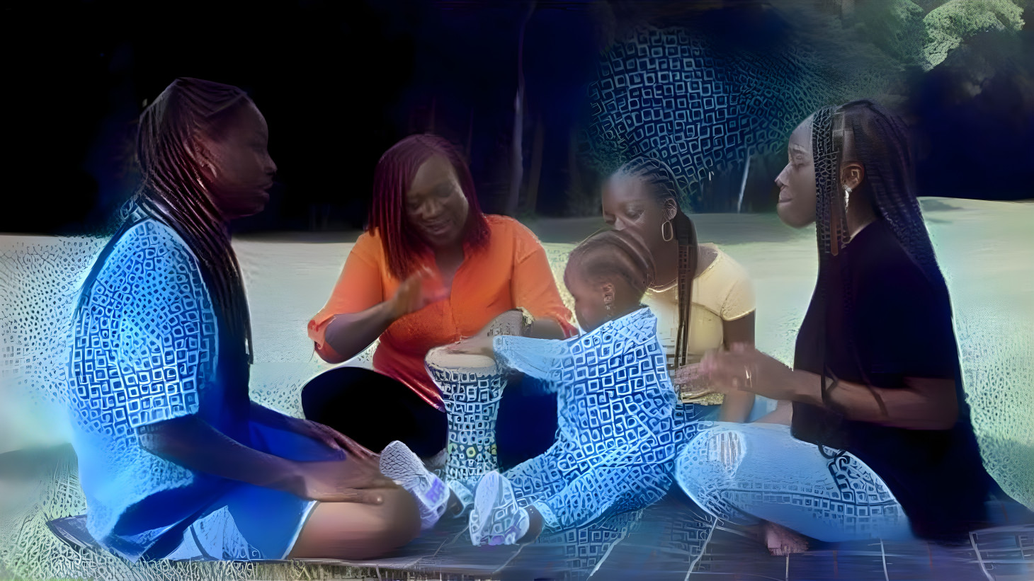 Black Mom and Cute Daughters Playing Ethnic Music 