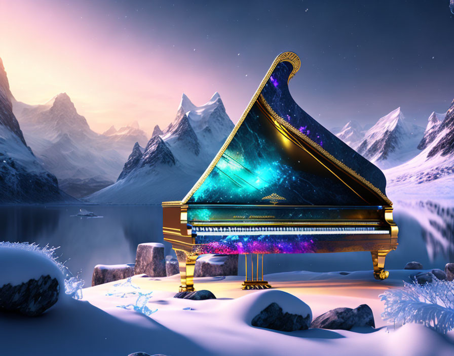 Cosmic Design Grand Piano by Tranquil Mountain Lake