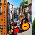 Surreal image: Oversized guitars on European street