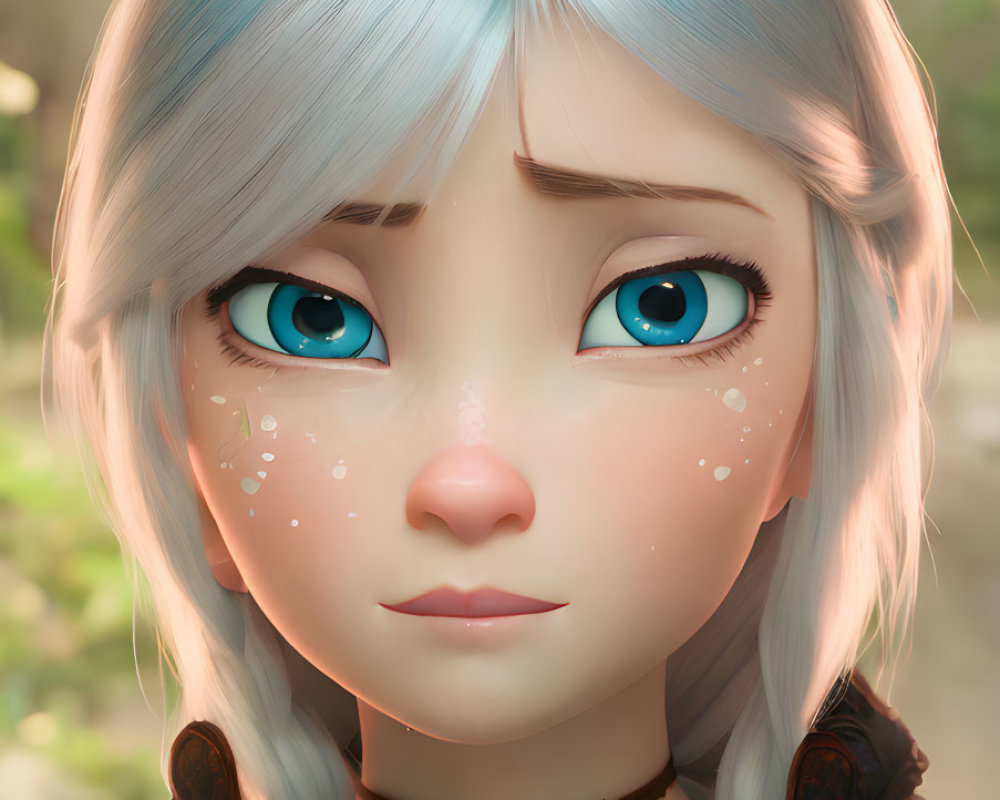 Animated Female Character with Blue Eyes and Braided Platinum Blonde Hair