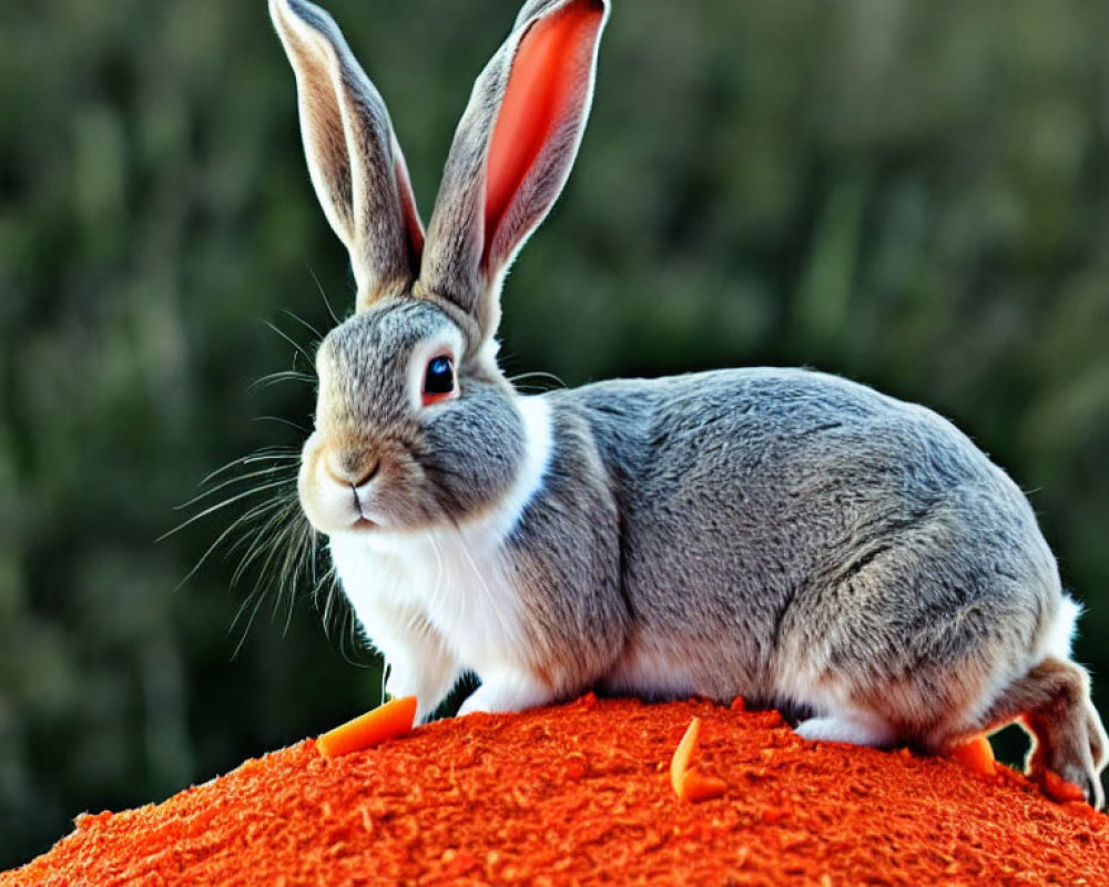 Grey Rabbit with Long Ears on Orange Textured Surface