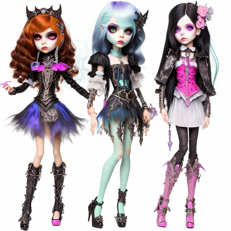 Colorful Gothic-Style Dolls with Elaborate Outfits