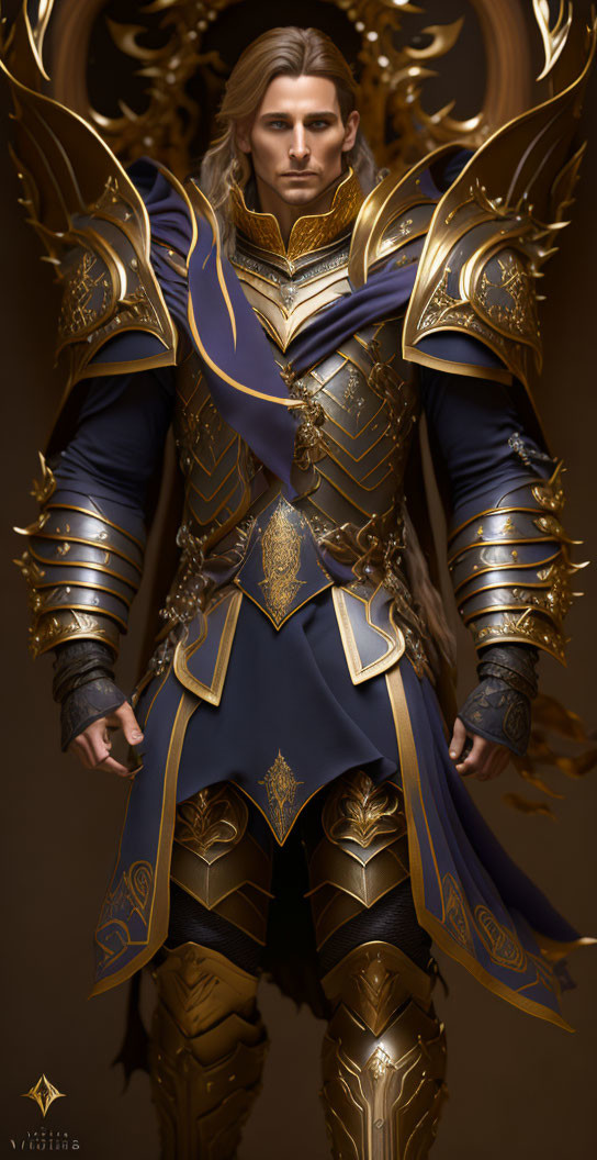 Fantasy-inspired digital artwork of a man in ornate blue armor