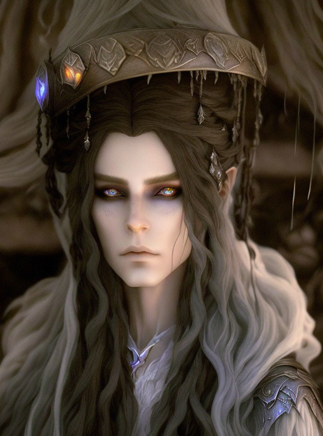 Ethereal fantasy character with jeweled crown and pointed ears