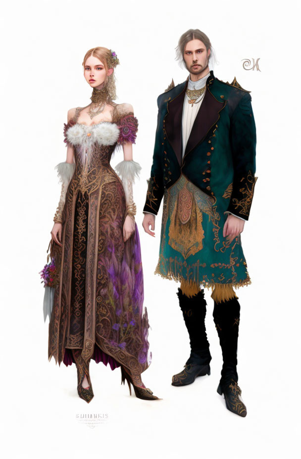 Elaborate fantasy regalia digital artwork of man and woman