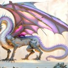 Violet and Pink Winged Dragon in Fantasy Castle Setting