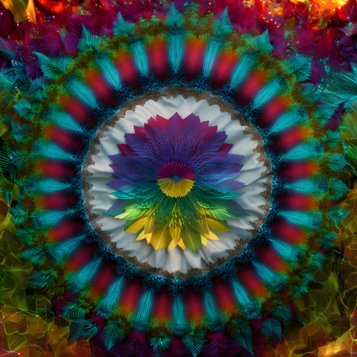 Colorful Symmetrical Flower-Like Kaleidoscope Pattern